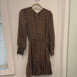 LK Bennett Leopard Print Long Sleeve Brown Dress